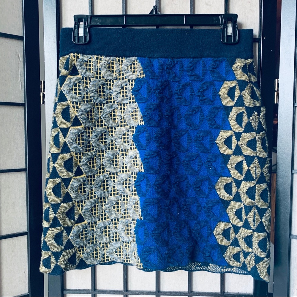 Kerisma geometric wool blend blue yellow skirt M